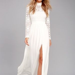 Lulu's In Dreams White Long Sleeve Lace Maxi Dress
